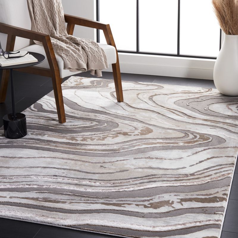 Elysian Swirls 6'7" Square Abstract Gray Synthetic Rug