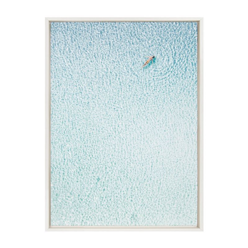 Turquoise Waters Woman Floating Canvas Art with White Frame