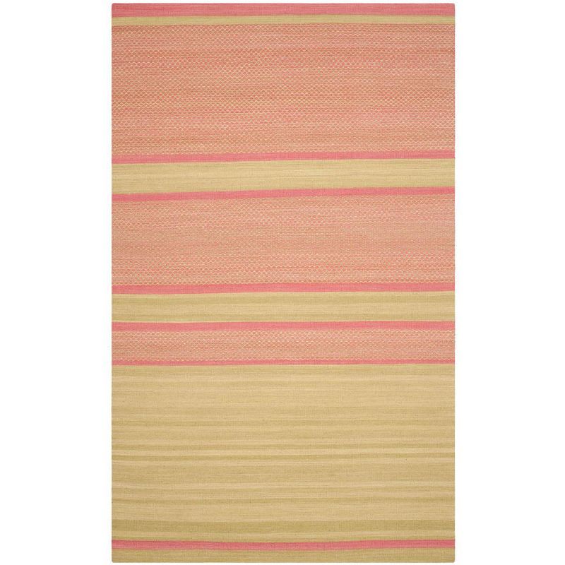 Handmade Lime and Pink Wool Flat Weave Kids Area Rug 5' x 8'