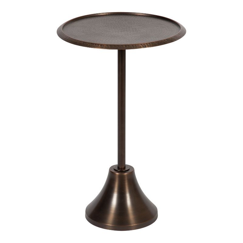 Bronze Round Metal Pedestal Side Table with Hammered Top