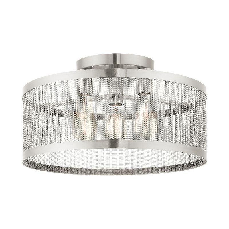 Emilia Brushed Nickel 3-Light Drum LED Semi-Flush Mount