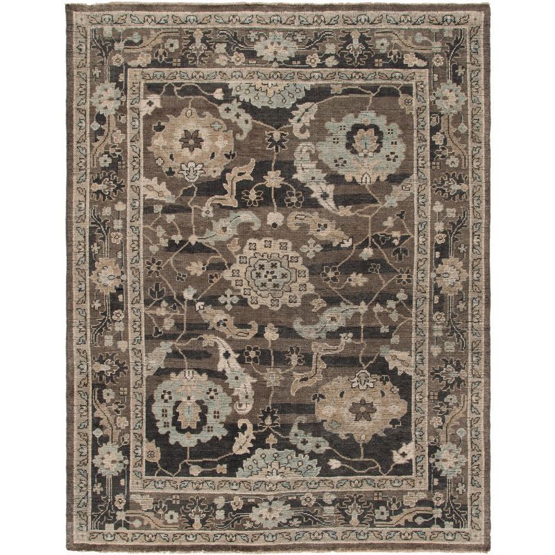 Hand-Knotted Brown Wool Floral Motif 6' x 9' Area Rug