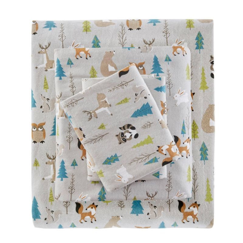 Full Multi Forest Animals Cotton Flannel Sheet Set