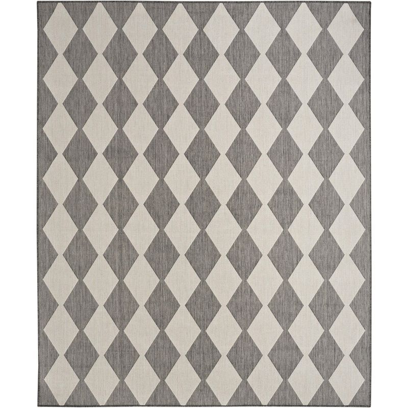 Charcoal and Off-White Diamond Pattern Synthetic 5' x 7' Rug