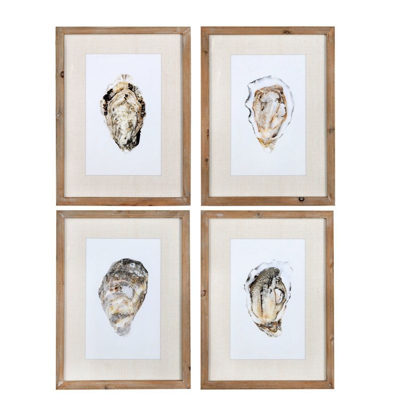 Natural Wood Framed Oyster Print Wall Art Set