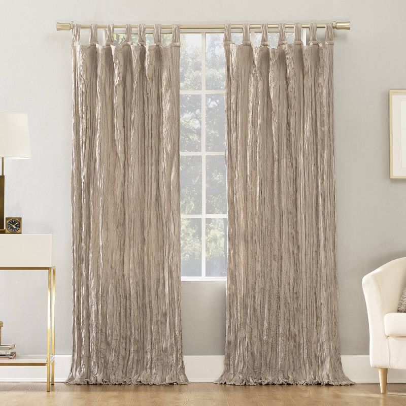 Odelia Distressed Velvet Pleated White Curtain Panel 50" x 63"