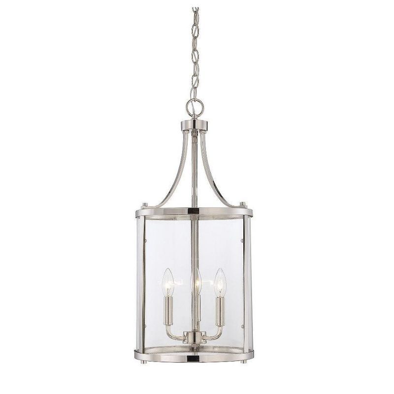 Elegant Transitional 3-Light Foyer Pendant in Polished Nickel with Clear Glass