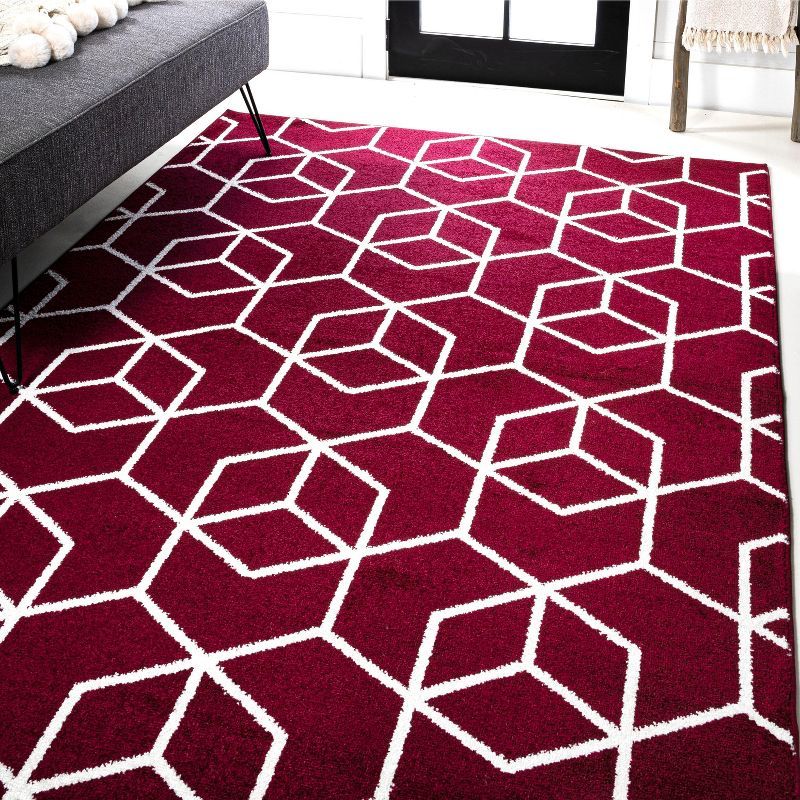 Jonathan Y Red and White Geometric Flat Woven Area Rug