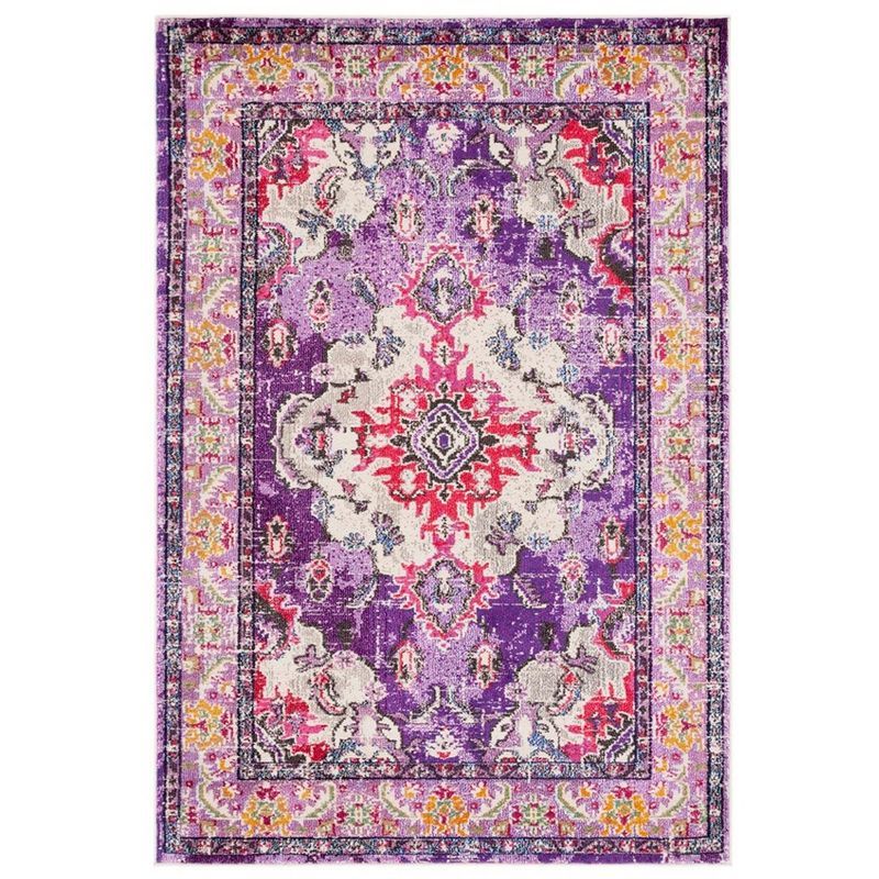 Vibrant Purple and Fuchsia Boho Chic Synthetic Rug