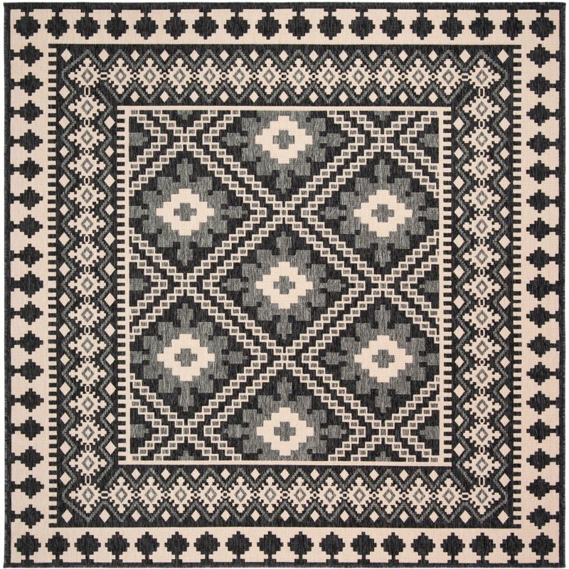 Ivory and Gray Geometric Square Synthetic Area Rug