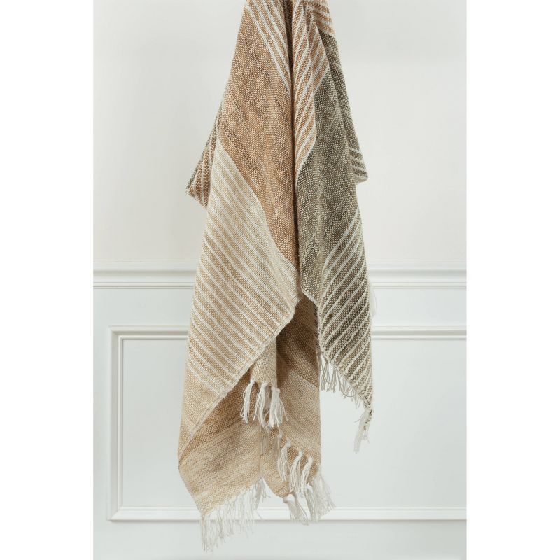 50"x60" Beige and Brown Reversible Knitted Throw Blanket