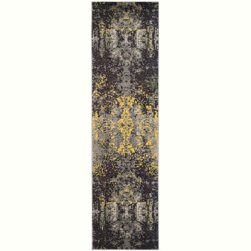 Gray and Yellow Abstract Synthetic Runner Rug