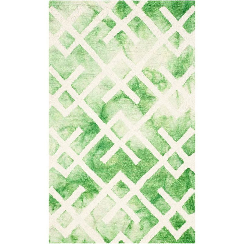 Green and Ivory Hand-Tufted Wool Area Rug, 3' x 5'