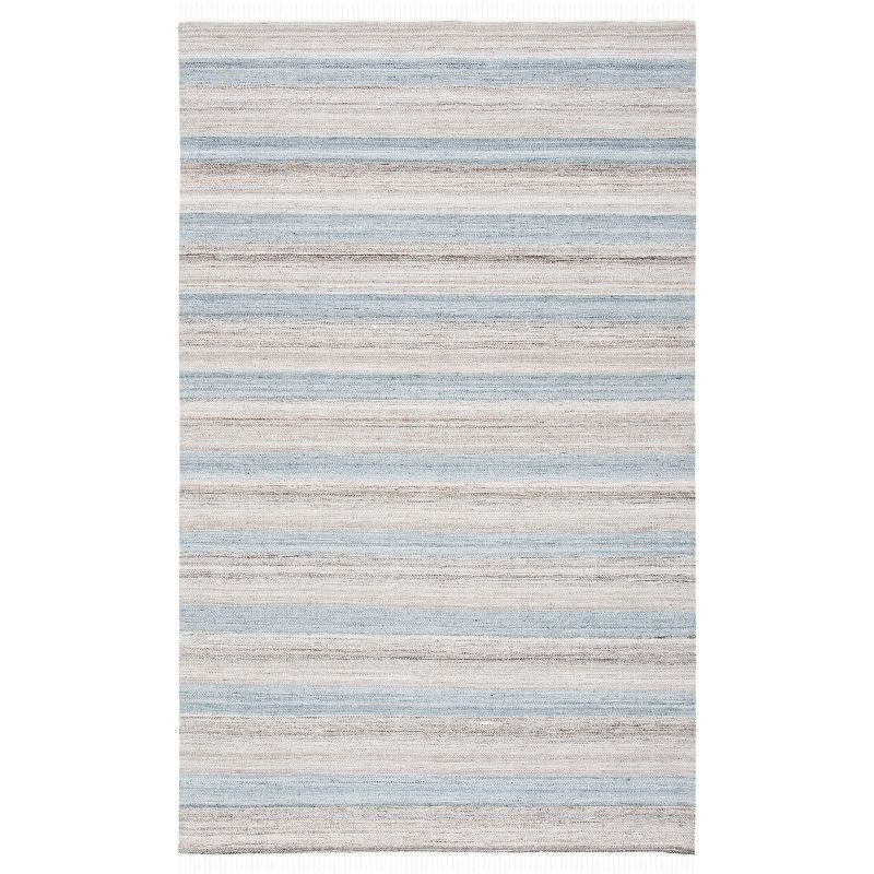 Gray and Beige Striped Wool Kilim Area Rug