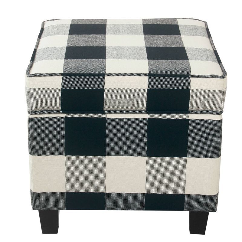 Black Plaid Square Storage Ottoman with Lift-Off Top