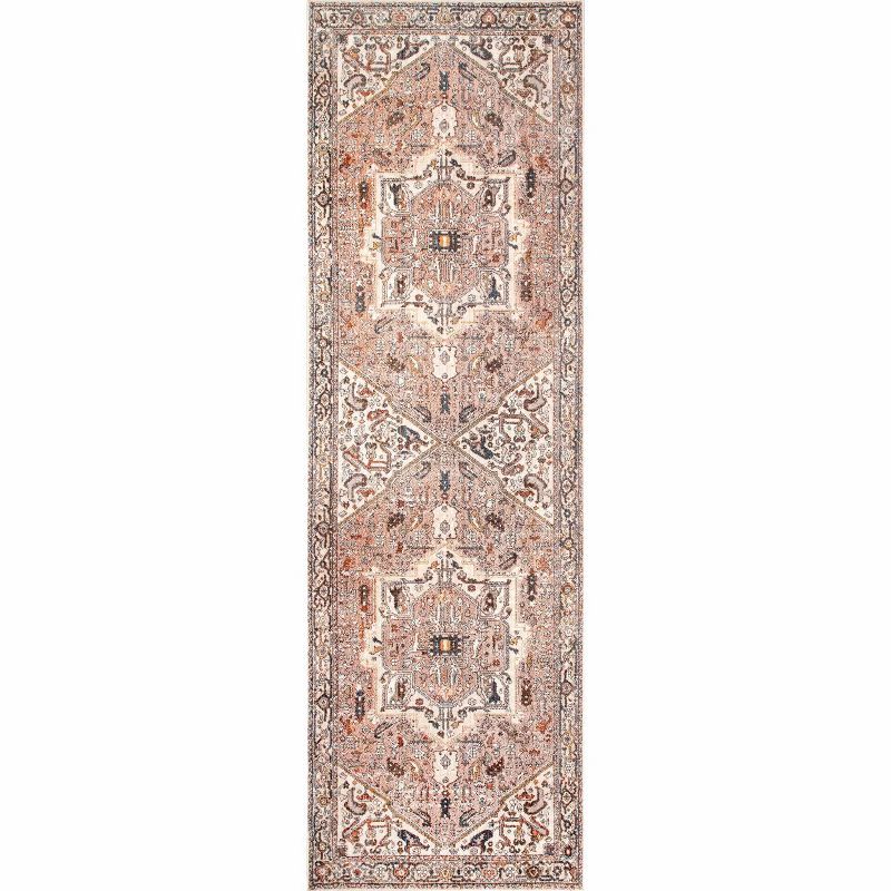 Light Brown Medallion Fringe Runner Rug