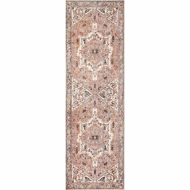 Light Brown Medallion Fringe Runner Rug