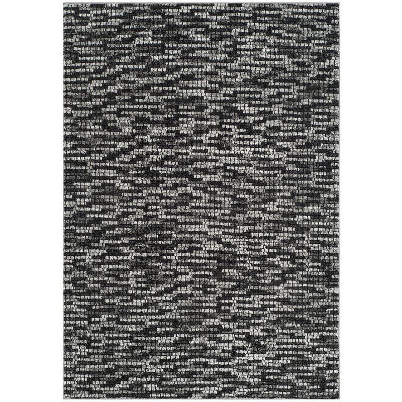 Light Grey and Charcoal Floral Synthetic Round Rug