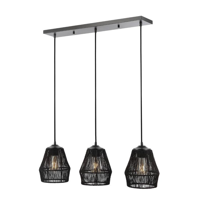 Ibiza Island Black Woven Rope and Metal 3-Light LED Pendant