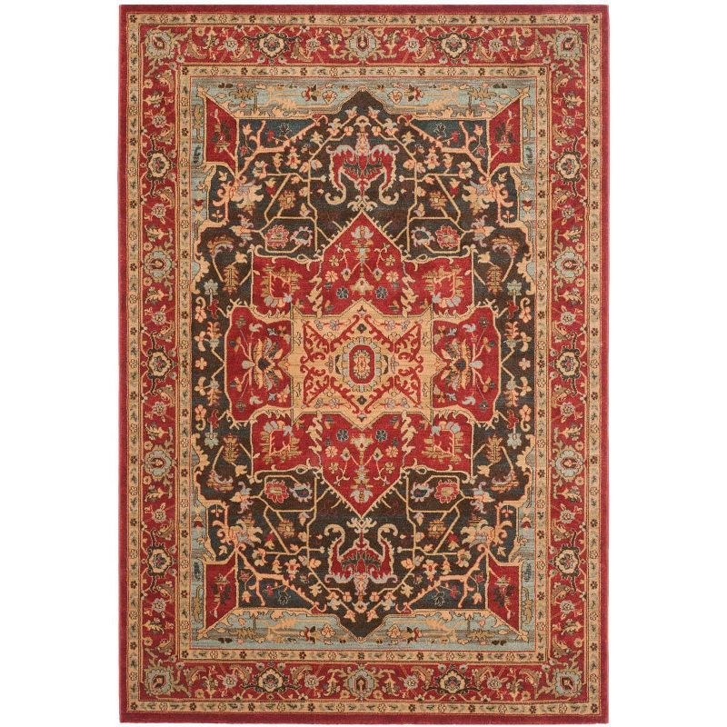 Elegant Red Synthetic 6'7" x 9'2" Hand-Knotted Area Rug