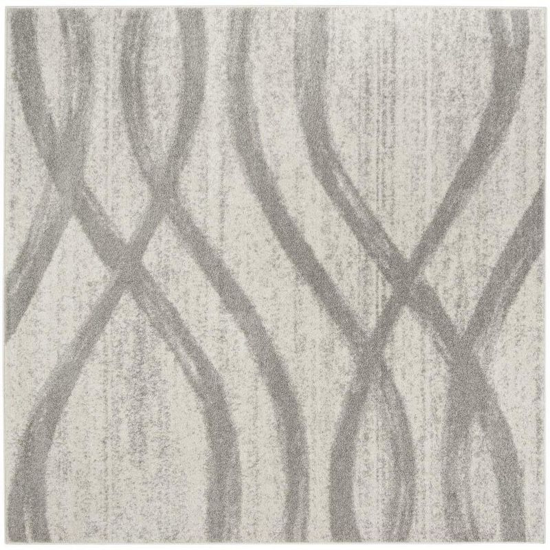 Adirondack Cream and Grey Square Synthetic Area Rug