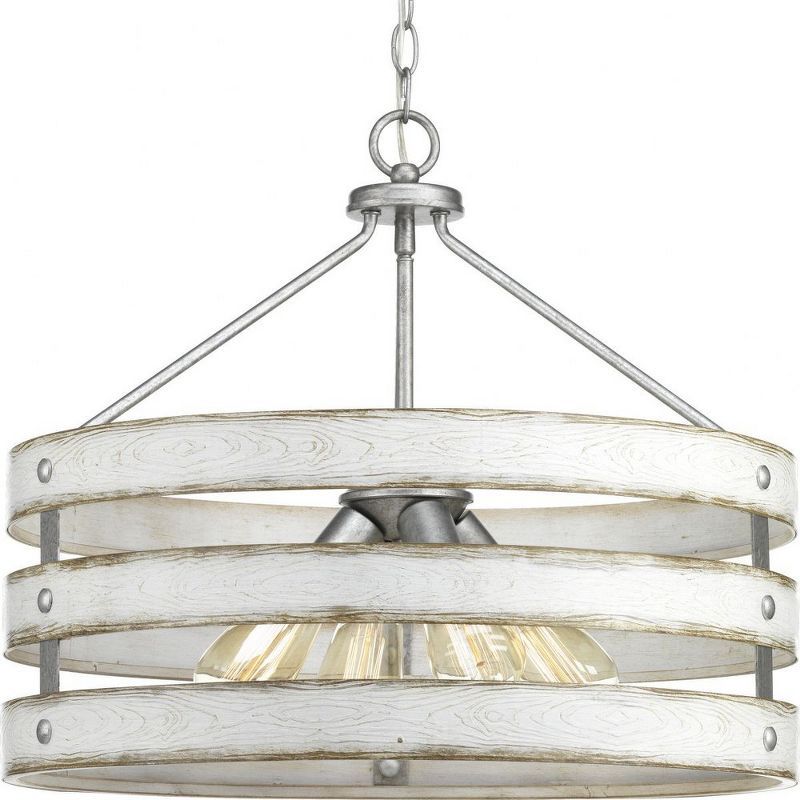 Gray and Whitewashed Faux Wood Drum Pendant Light