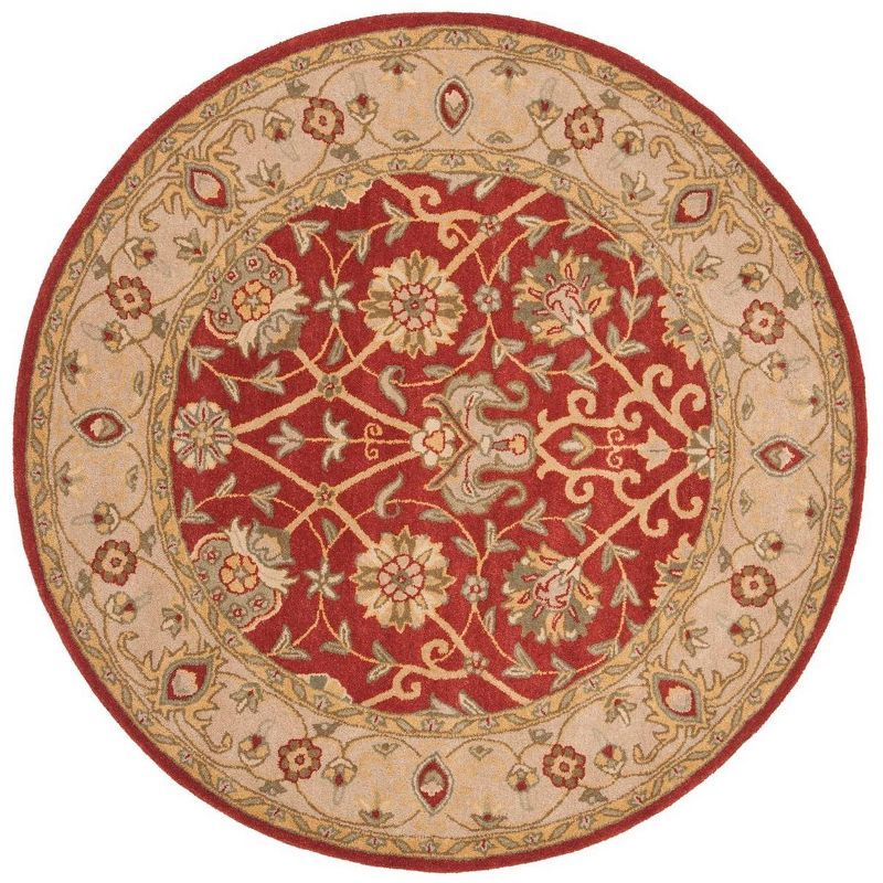 Elegant Red Wool 8' Round Hand-Tufted Area Rug