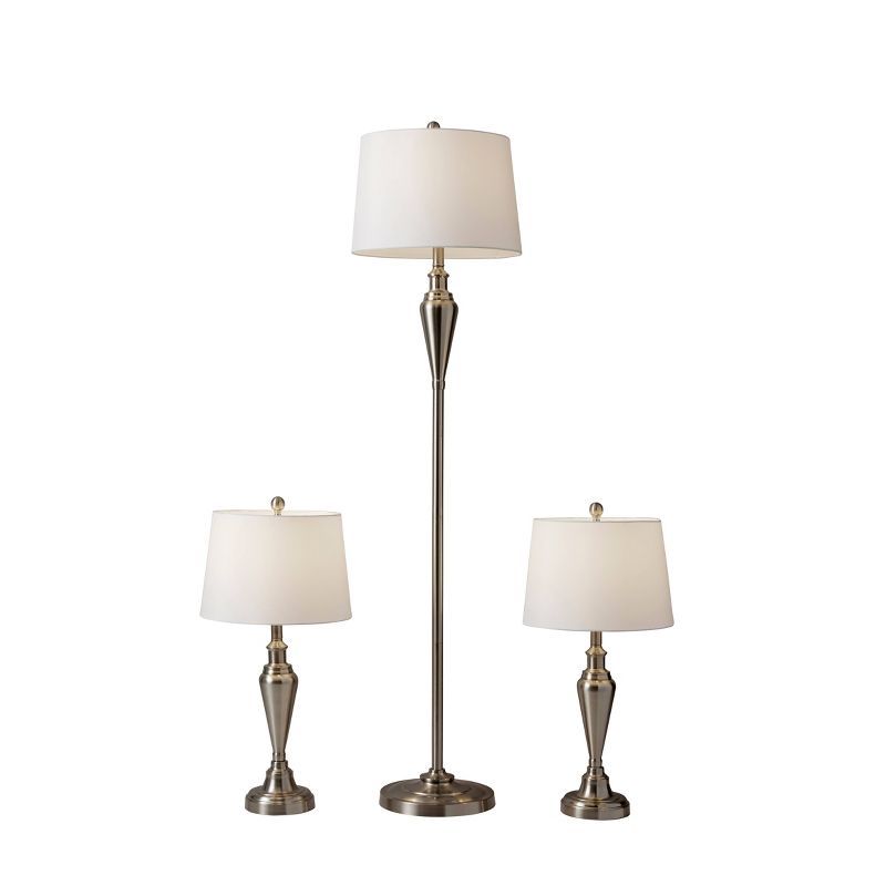 Elegant Antique Brass 3-Piece Lamp Set with Textured White Linen Shades