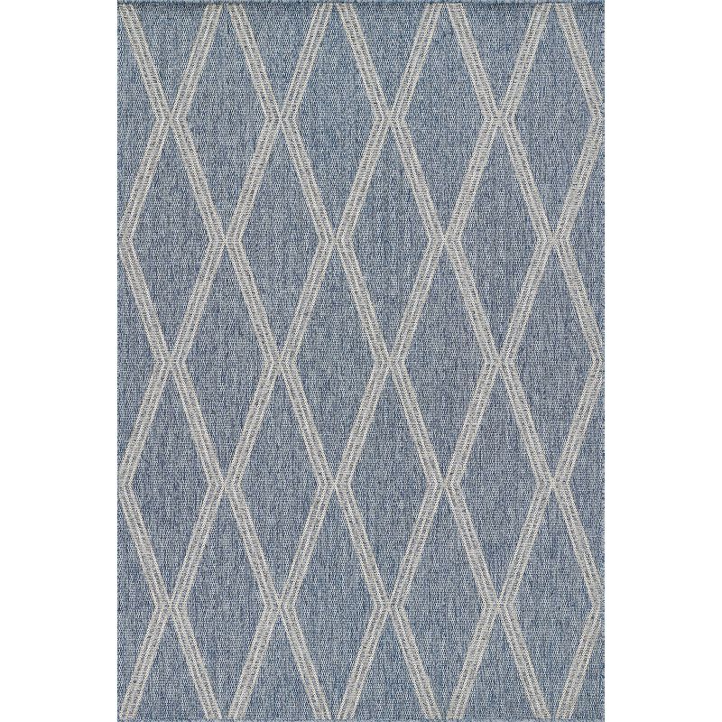 Blue Geometric Flat Woven Synthetic Indoor/Outdoor Rug 2' x 3'