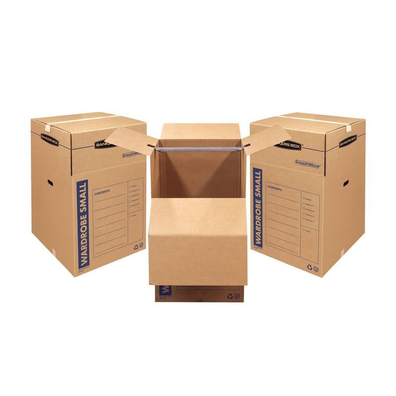 Kraft Corrugated Paper Wardrobe Storage Boxes with Handles, 20" x 20" x 34", 3-Pack