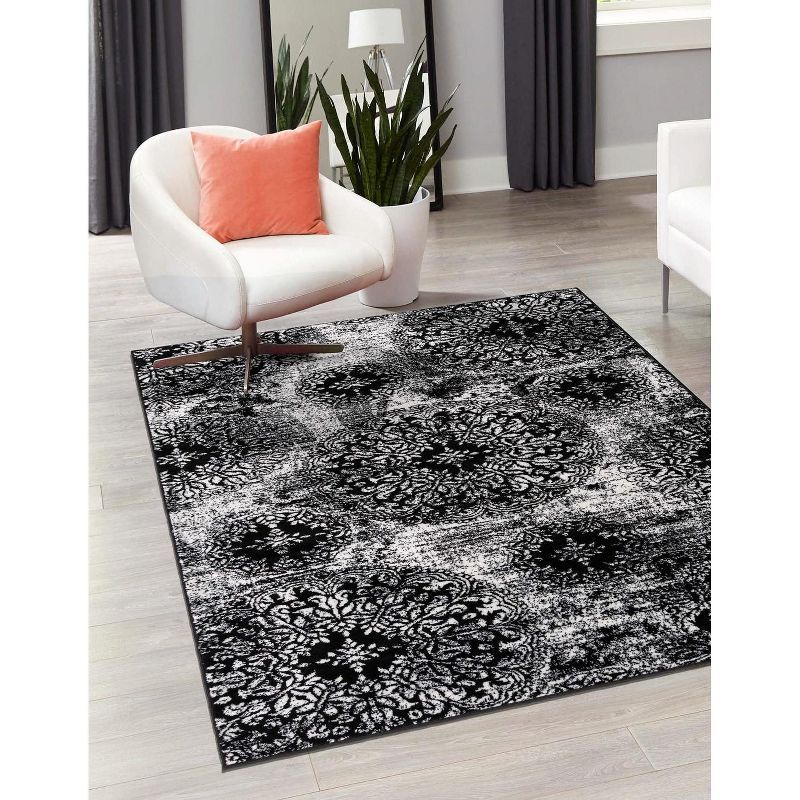 Black and White Bohemian Low Pile Area Rug