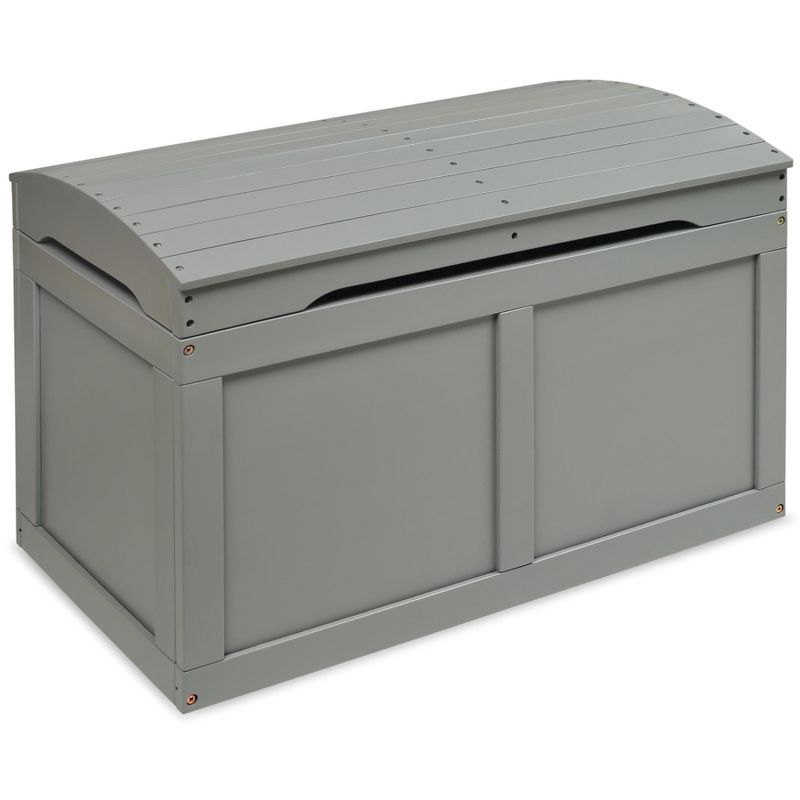 Gray Wooden Barrel Top Toy Chest with Safety Hinge