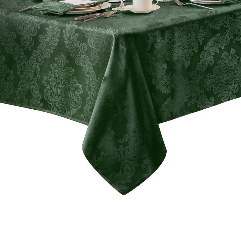 Hunter Green Damask Stain Resistant Rectangular Tablecloth