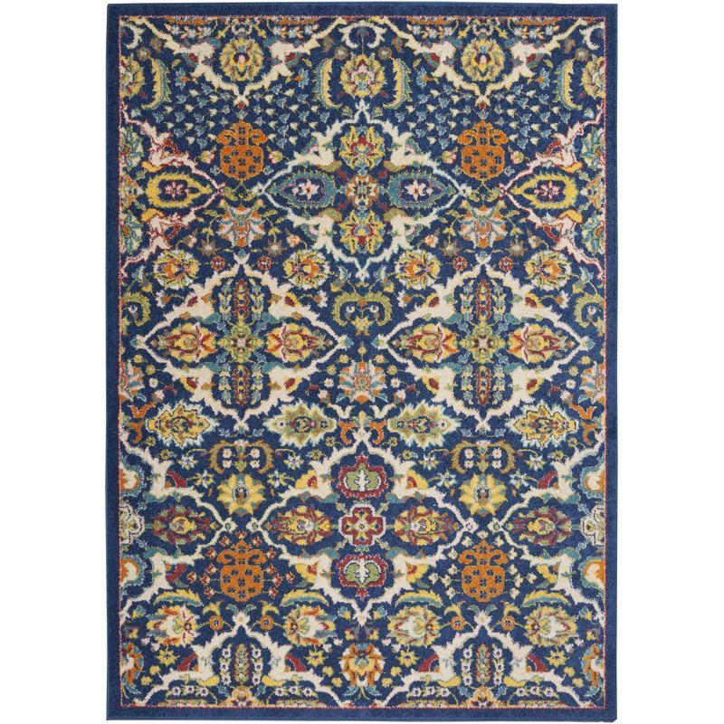 Allur Bohemian Navy and Jewel Tones 6' x 9' Synthetic Area Rug