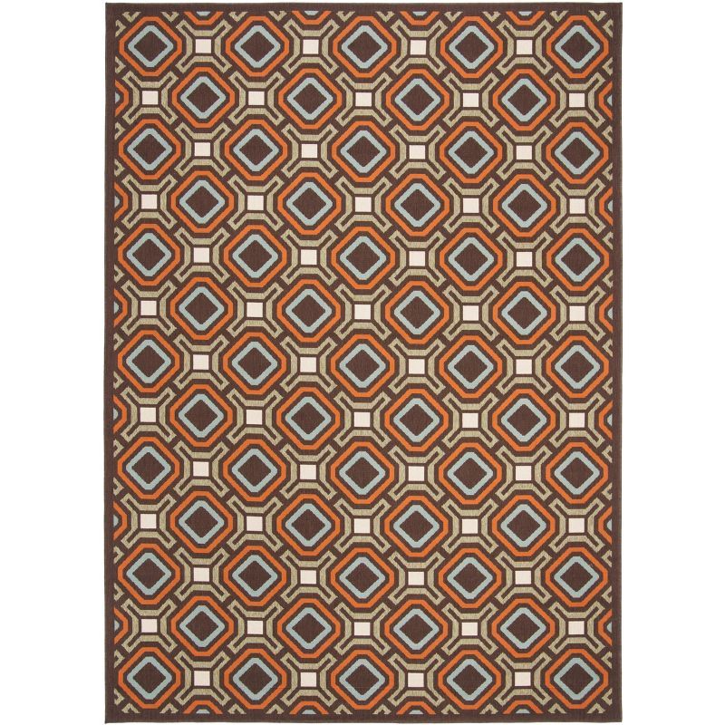 Chocolate and Terracotta Geometric Synthetic Indoor/Outdoor Area Rug 8'x11'