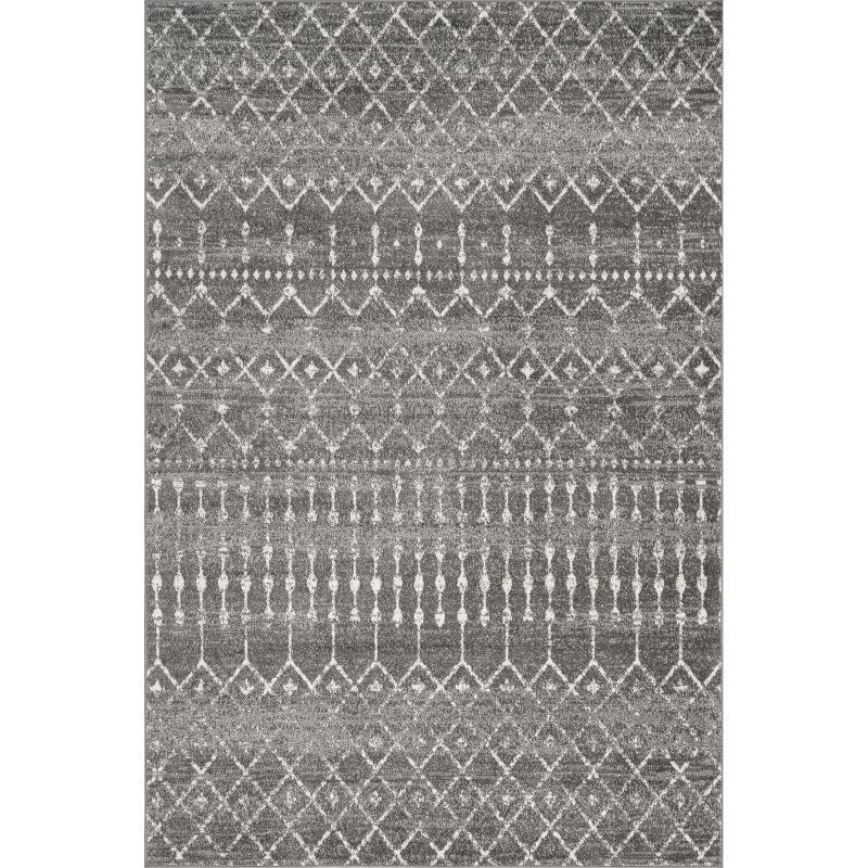 52" Square Dark Grey Geometric Easy-Care Synthetic Rug