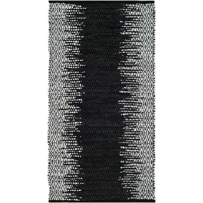 Handmade Premium Black Leather 2'3" x 4' Flat Woven Rug