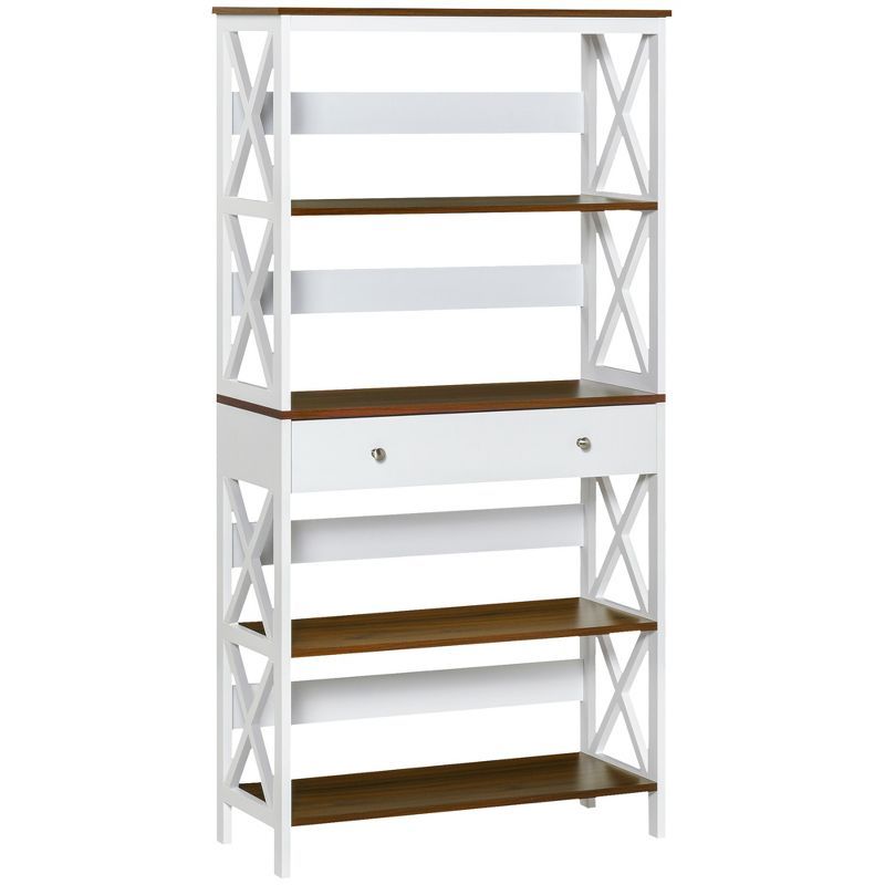 White and Dark Wood 4-Tier Etagere with Drawer