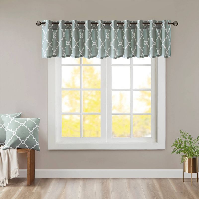 Seafoam Cotton Blend Fretwork Grommet Top Window Valance