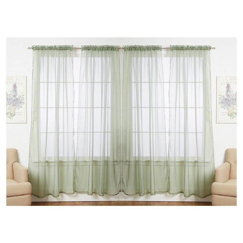 Sage Sheer Polyester Rod Pocket Window Panel Set