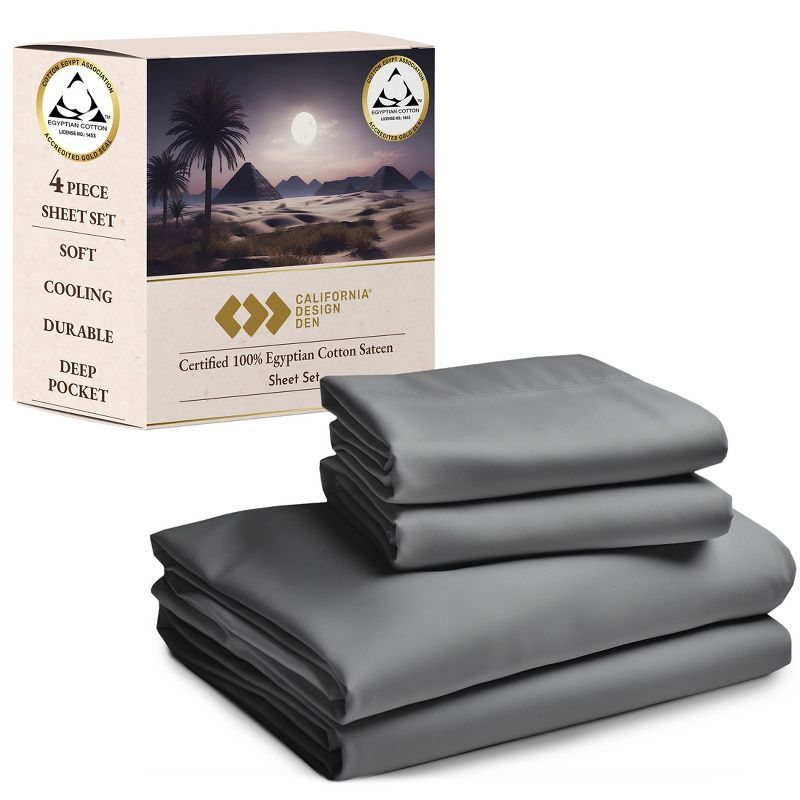 California King Gray Egyptian Cotton Sateen Sheet Set