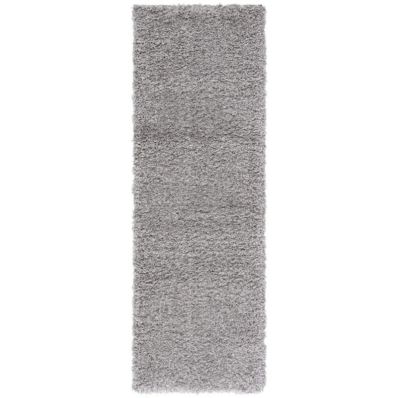 Silver Hand-Knotted Shag Runner Rug, 27" x 12"