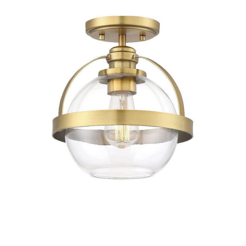 Warm Brass Globe Ceiling Light with Clear Glass Orb