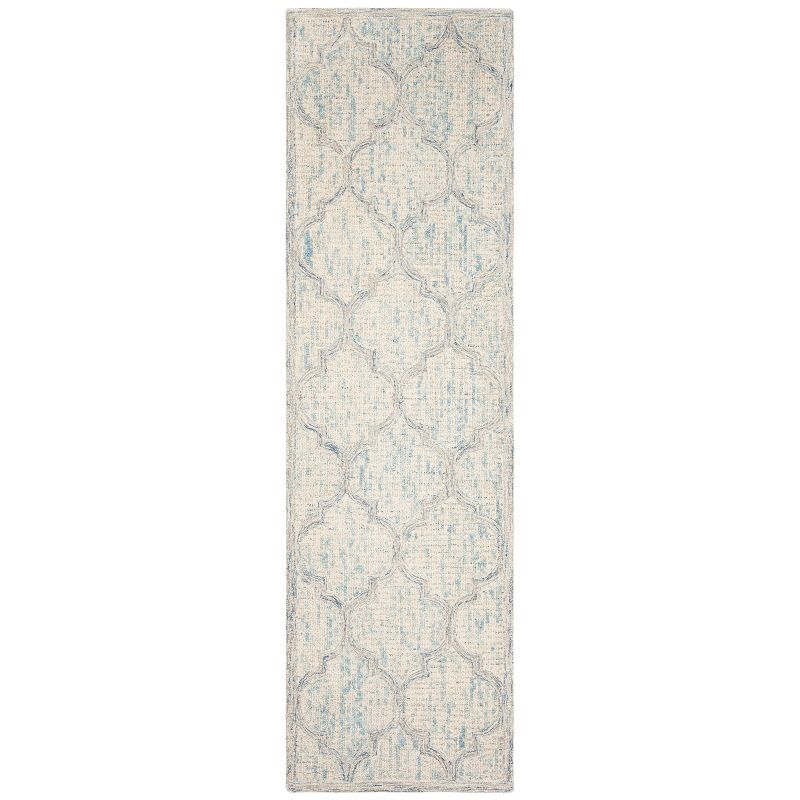 Ivory and Light Blue Handmade Wool Abstract Area Rug