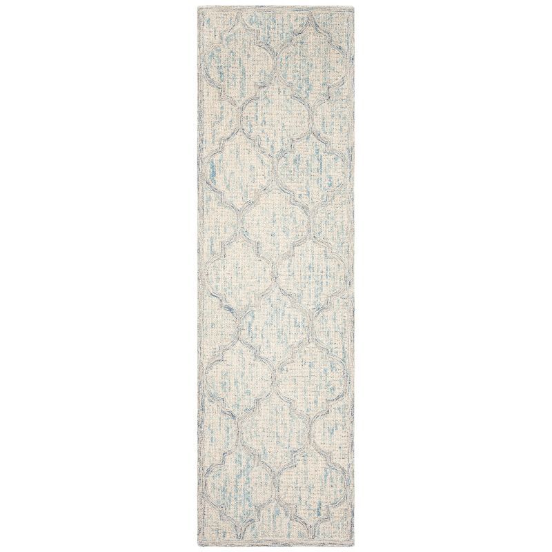 Ivory and Light Blue Handmade Wool Abstract Area Rug