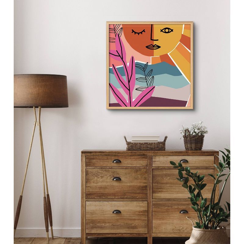 Abstract Colorful Acrylic Print with Natural Frame, 27" x 28.25"