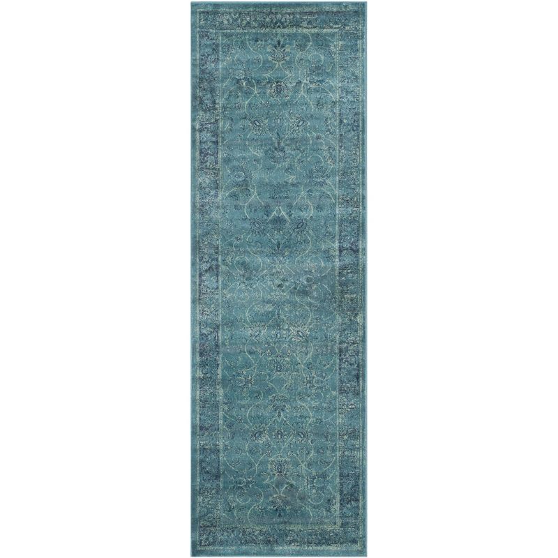 Turquoise Blue Hand-Knotted Viscose Runner Rug