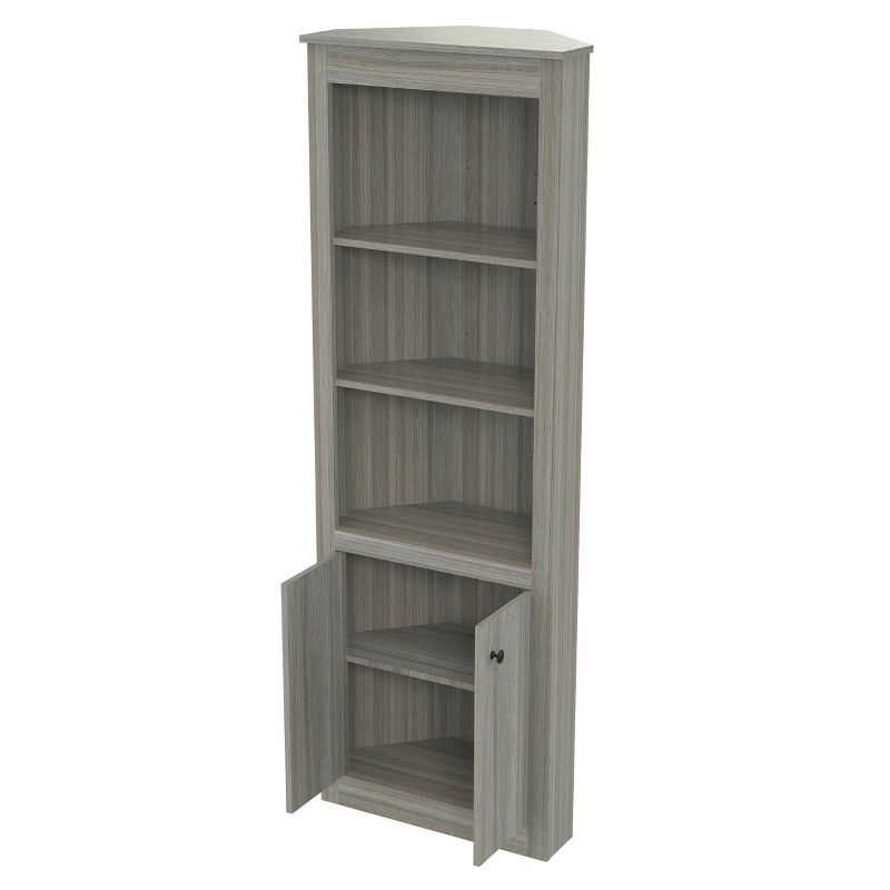 Smoke Oak 76'' Corner Bookshelf with Concealed Storage