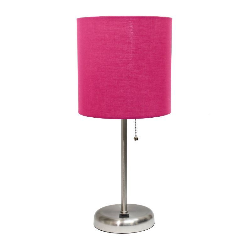 Adjustable Pink Metal Nightstand Lamp with Barrel Shade
