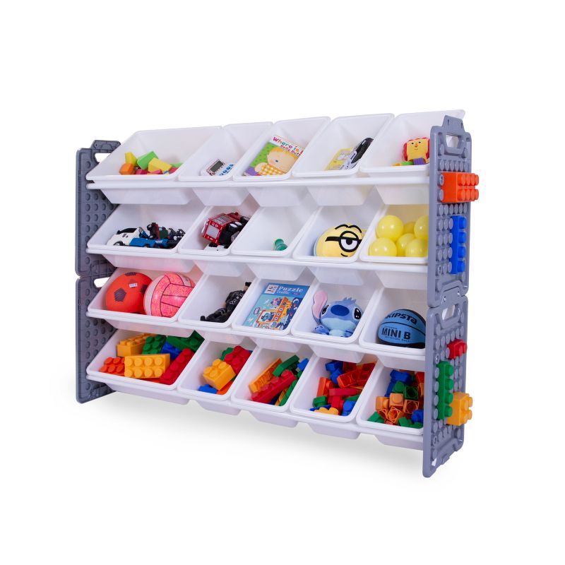 Gray and White Multi-Bin Toy Organizer with 20 Removable Bins